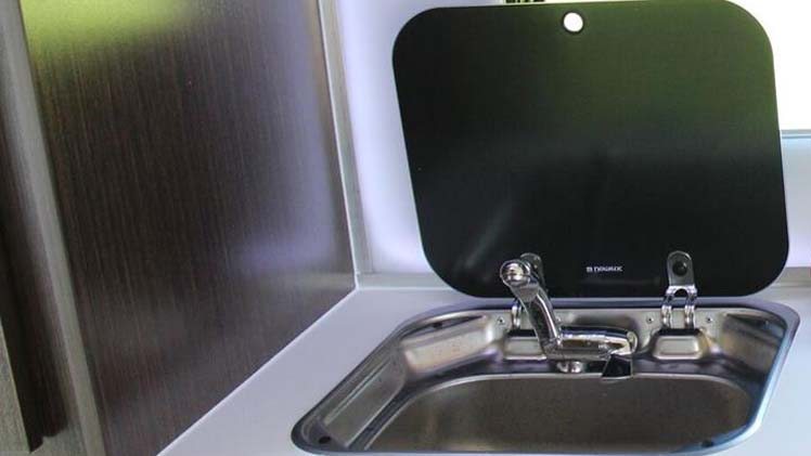 Glass Top Sink With Fold Away Faucet Nucamp Rv Cirrus Truck Camper Maximize Your Truck Camper S Space To The Fullest Made Of Stainless Steel Glass Top Sink With Fold Away Faucet
